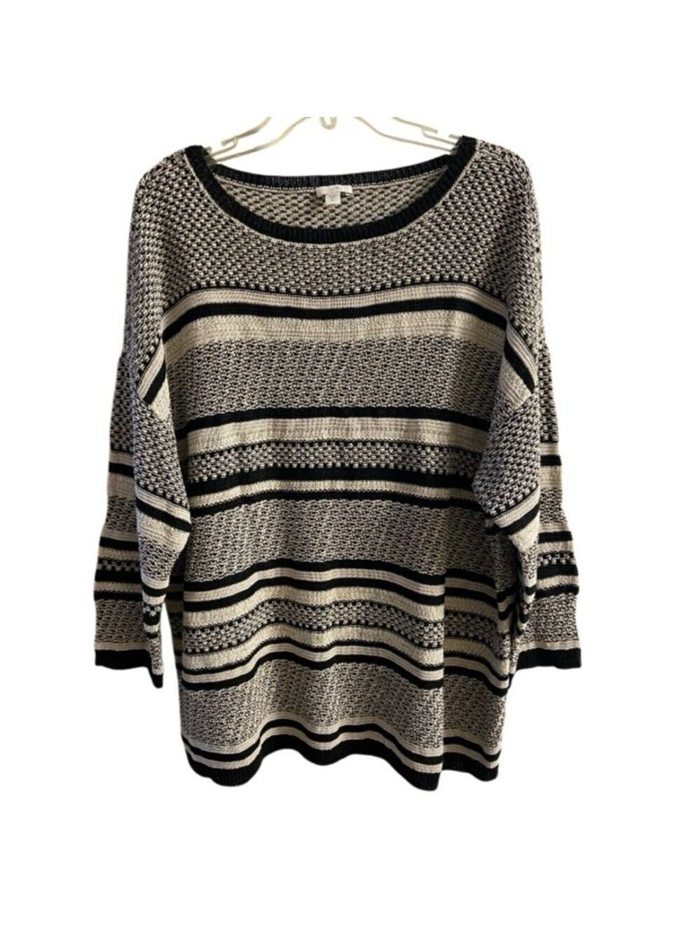 J. Jill Black and Cream Striped Sweater XL